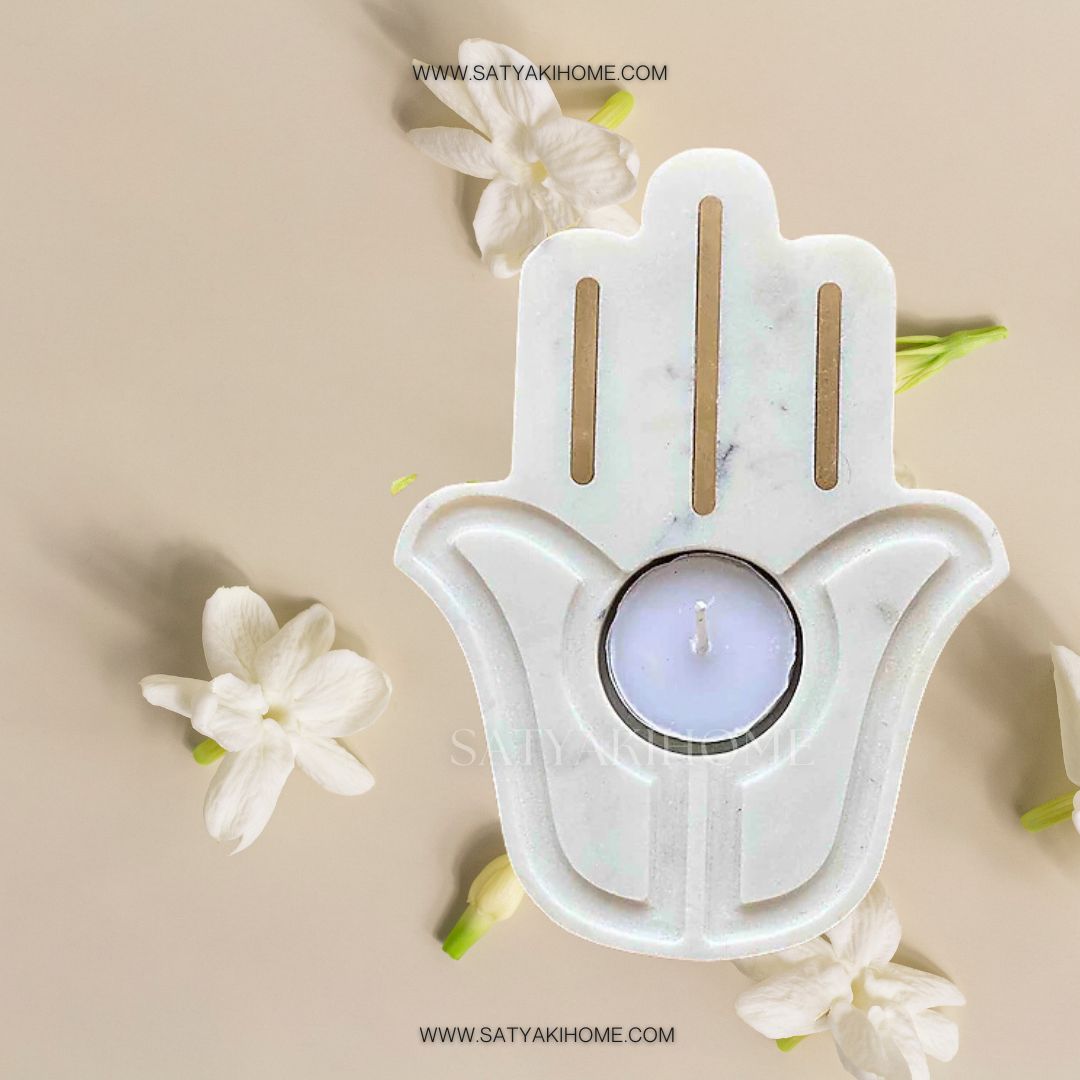 Satyaki Marble & Brass Grooved Votive Holder
