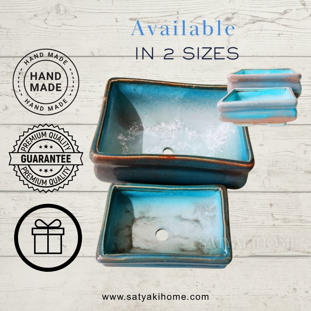 Teal Rectangular Bonsai Planter Basket