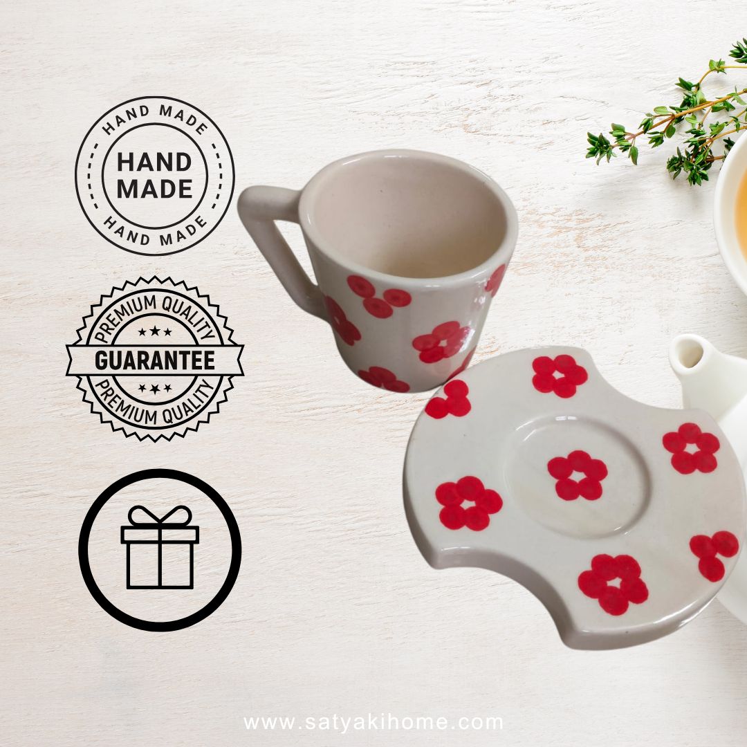 Satyaki Red Blooming Cup & Saucer Set