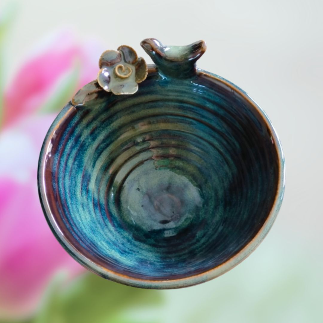 Pine Blue Handmade Wheel Thrown Pottery Glazed Bowl | Set of 1