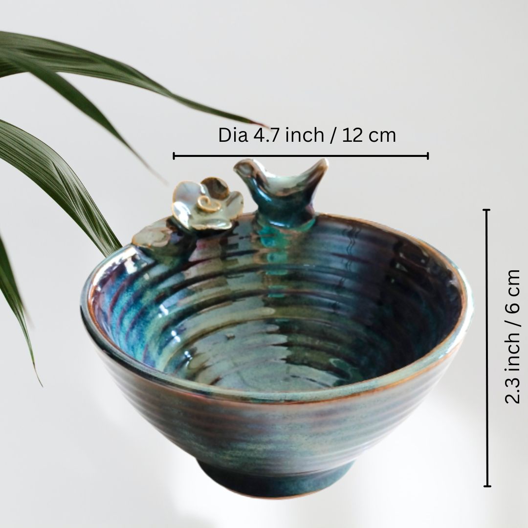 Pine Blue Handmade Wheel Thrown Pottery Glazed Bowl | Set of 1