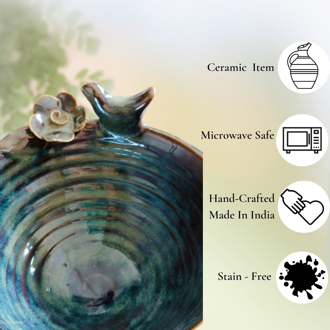 Pine Blue Handmade Wheel Thrown Pottery Glazed Bowl | Set of 1