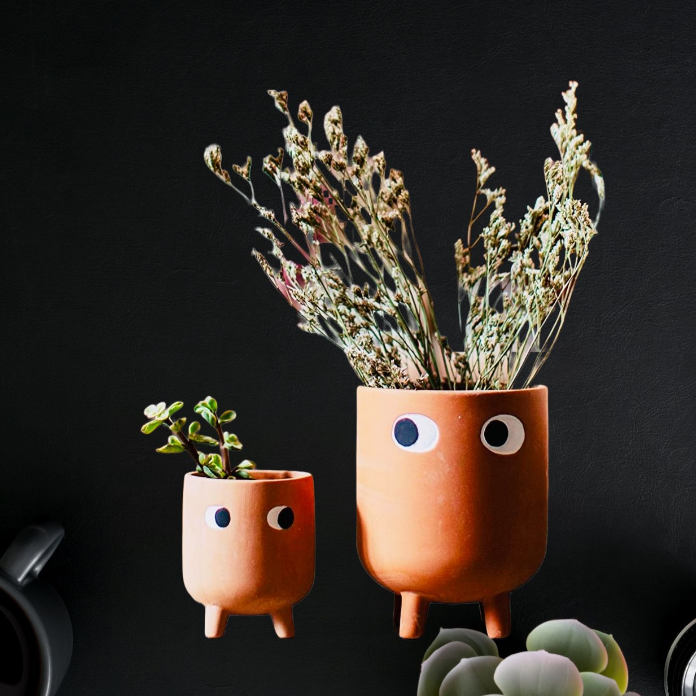 Hand - Painted Terracotta Color Planter | Set of 2