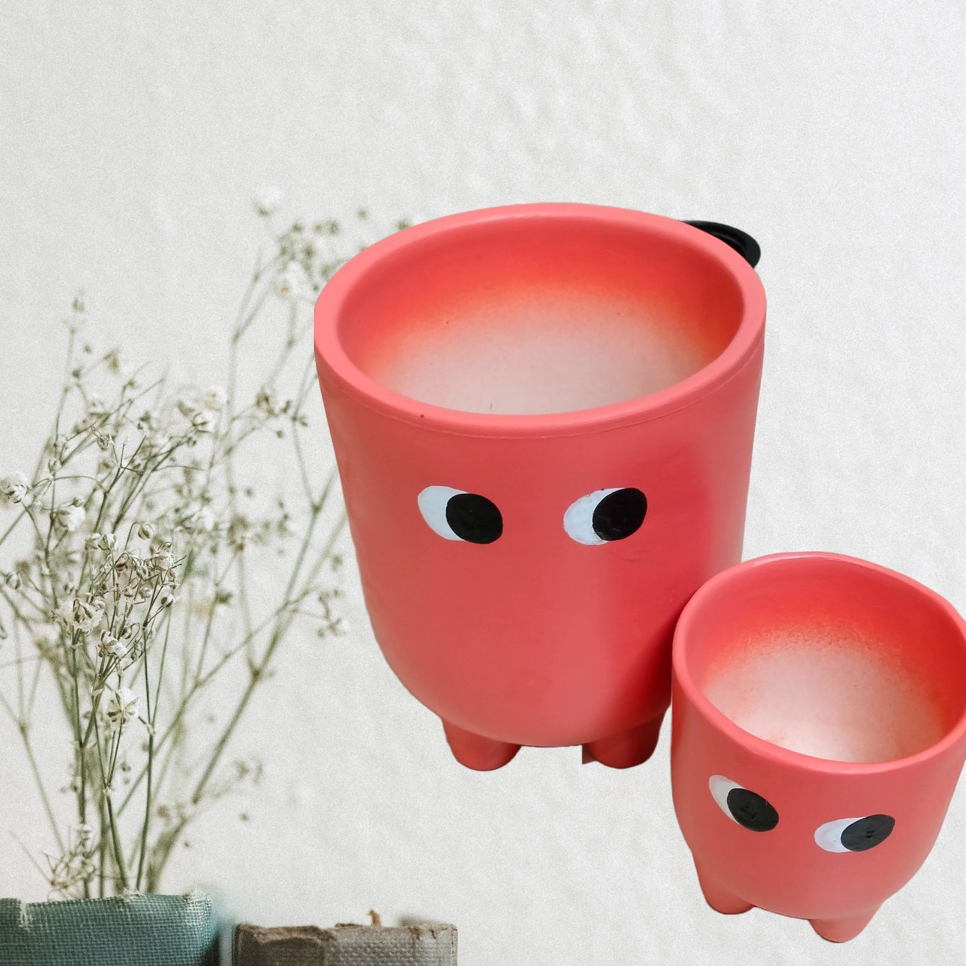 Hand - Painted Terracotta Color Planter | Set of 2