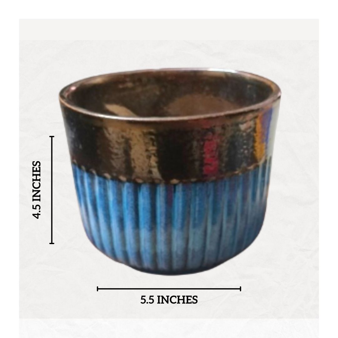 Golden Glazed Deep Blue Ceramic Pot | Planter | 4.5H X 5.5D