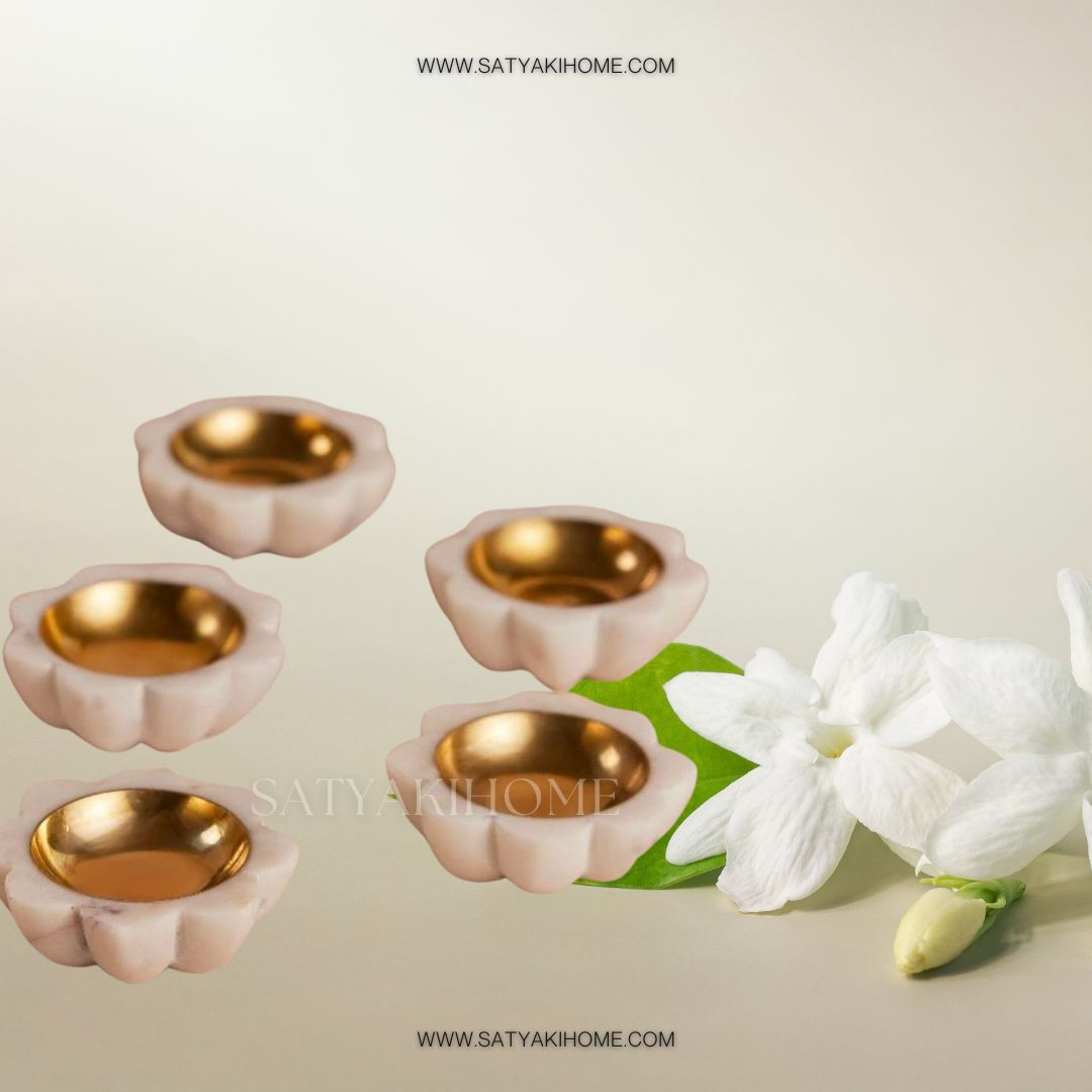 Satyaki Surajmukhi Marble & Brass Diya Set of 4