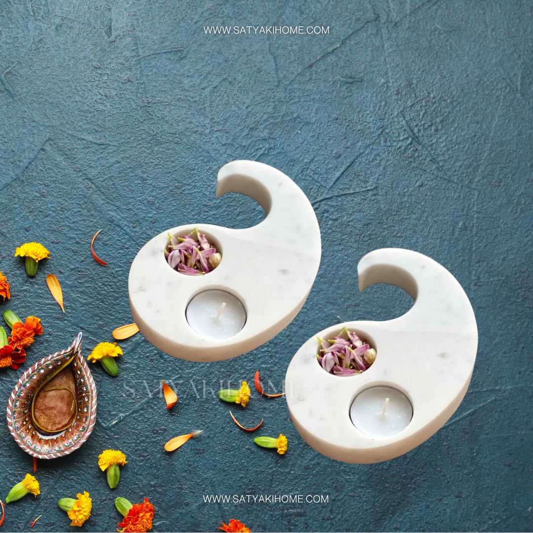 Satyaki Paisley Marble Votive Holder Set of 2