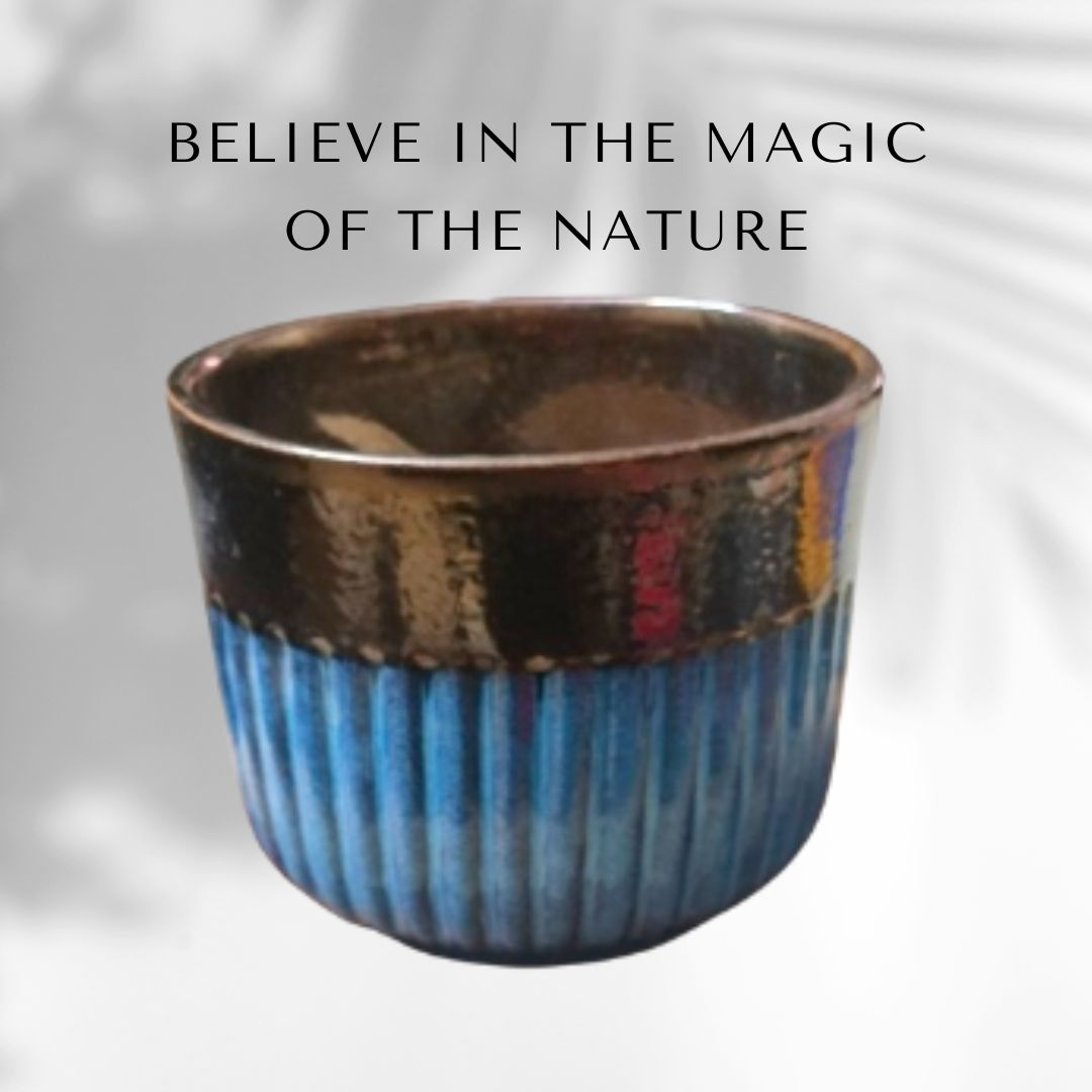 Golden Glazed Deep Blue Ceramic Pot | Planter | 4.5H X 5.5D