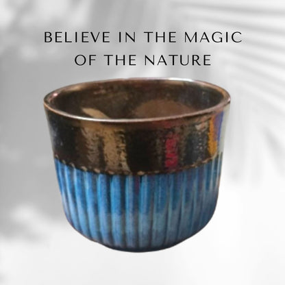 Golden Glazed Deep Blue Ceramic Pot | Planter | 4.5H X 5.5D