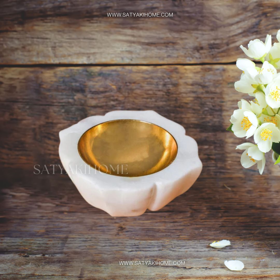 Satyaki Mehraab Marble & Brass Diya Set of 2