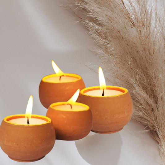 Handmade Terracotta Ball Candles (D-2in, H-1.7in) (Set Of 4)