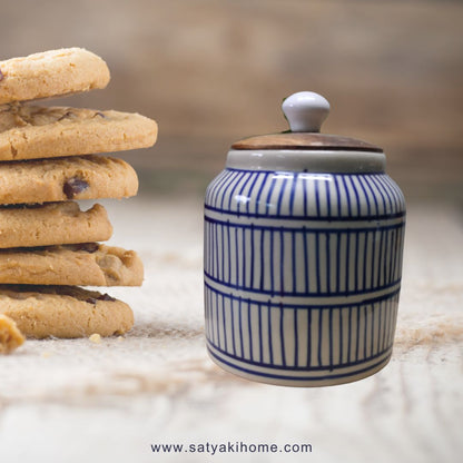 Hand Painted Indigo Lines Air Tight Jar l Vacuum Sealed Jars l Kitchen Container