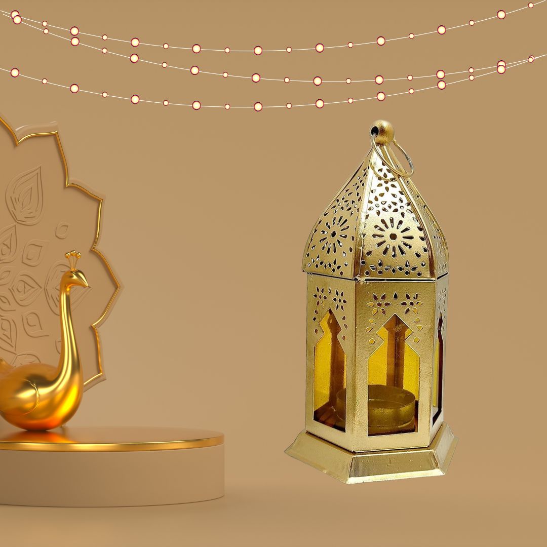 Radiant Moroccan Gold & Yellow Lantern Tea Light Holder | Set of 2