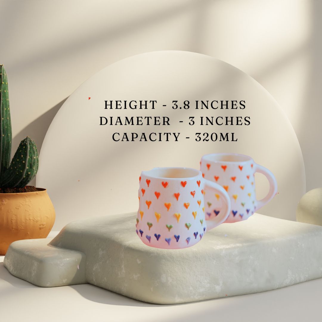 Rainbow Multi Heart Ceramic Mug | Pack of 2 |320 ML