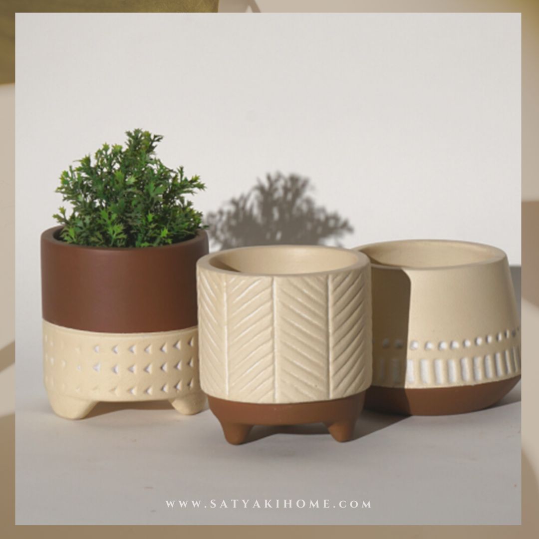 Beige & Brown Terracotta Pot | Indoor Planter | Set of 1