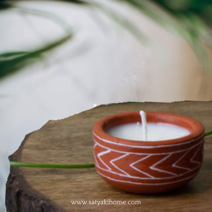 Terracotta Handpainted Tribal Arrow Design Candles |Set Of 4