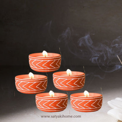 Terracotta Handpainted Tribal Arrow Design Candles |Set Of 4