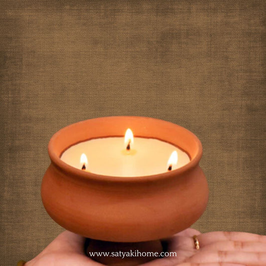 Satyaki Terracotta Belly Pot Candle |Set Of 1