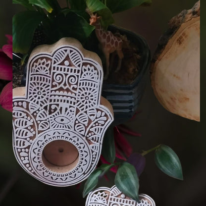 Handcrafted T-Light Wooden Candle Holders | Hamsa Design