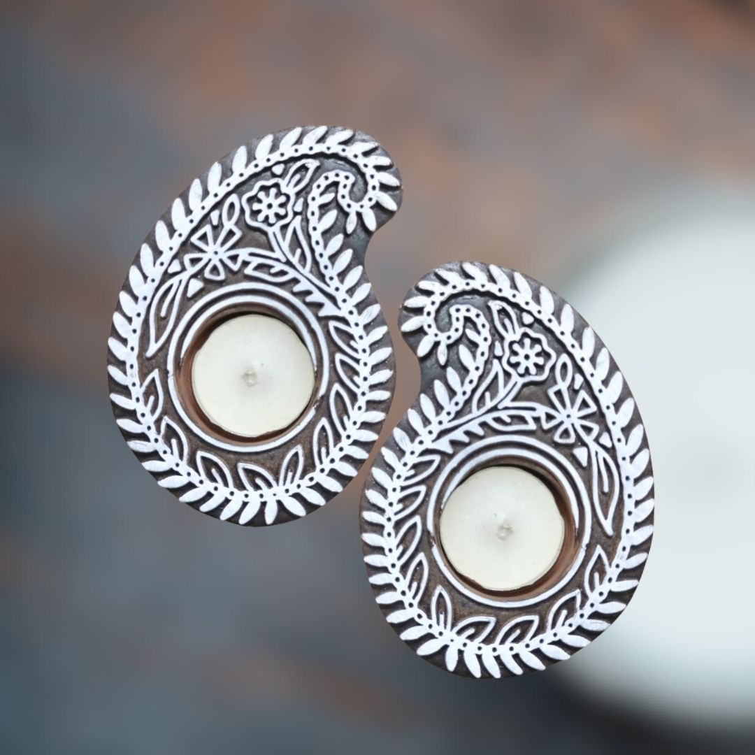 Paisley Light Handcrafted Wooden Diya | Tea light holders | Set of 2