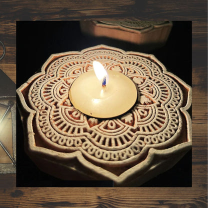 Phool Handcrafted Wooden Diya | Tea Light holders | Set of 2