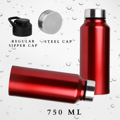 Classic Red Stainless Steel Water Bottle | 750 ml | Red | Set of 2