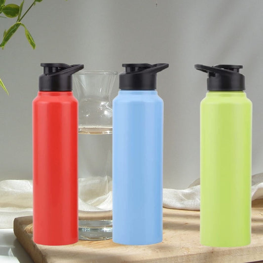 Stainless Steel 1 Ltr Water Bottle with Sipper Cap | Set of 3 (Green, Blue and Red)