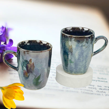 Glazed Black Blue Handcrafted Mug | Set of 2