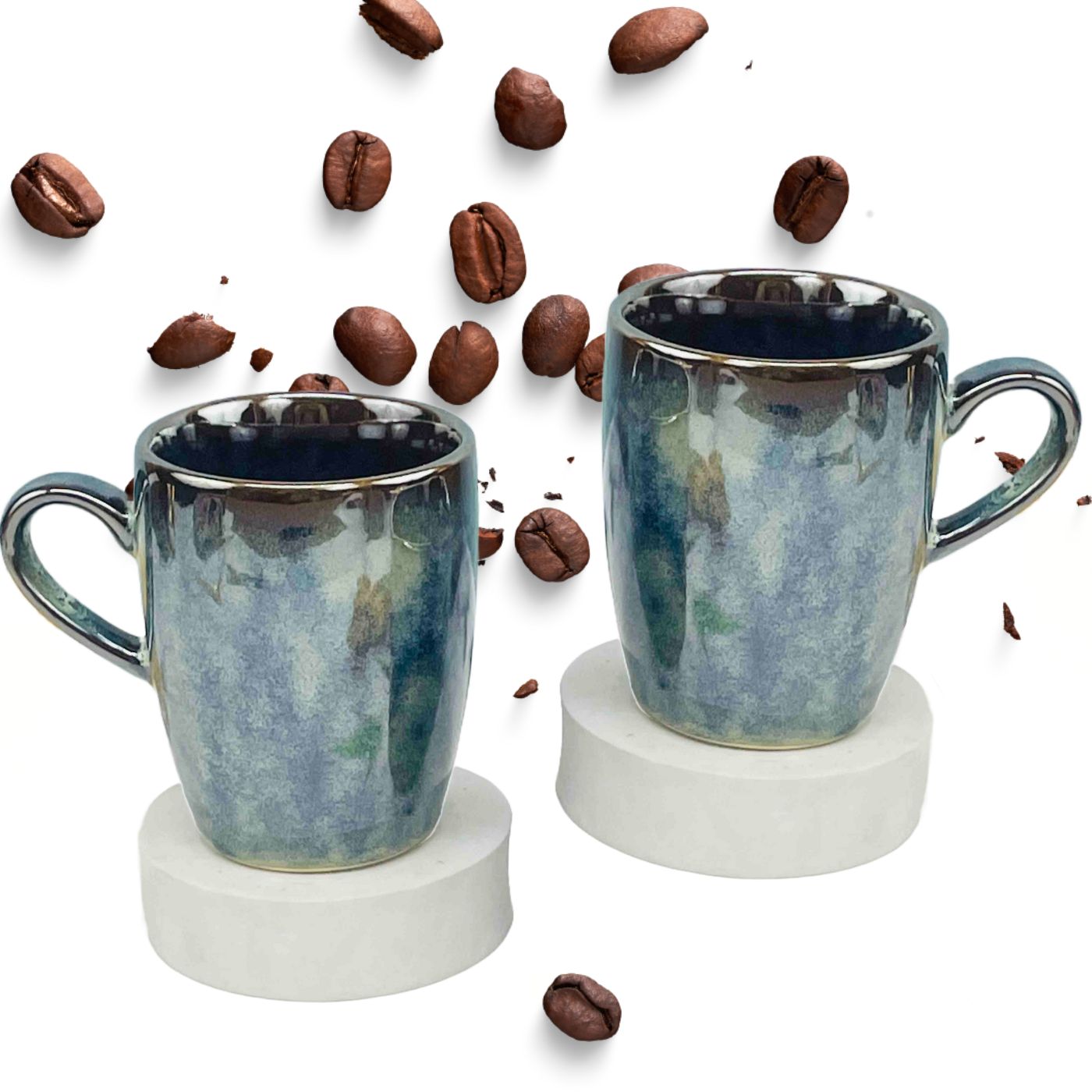 Glazed Black Blue Handcrafted Mug | Set of 2