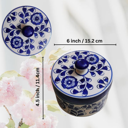 Classy Floral Design White & Blue Hand-Painted Jar | 500 ml