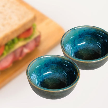 Emerald Green Blue Tint Dip Bowl | Set of 2