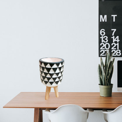 Monochrome Small Table Planter with Wooden Stand