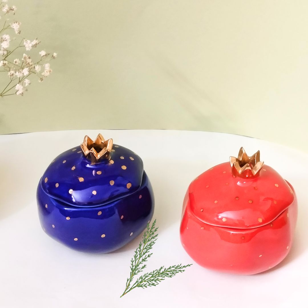 Pomegranate Red & Deep Blue Jar | Set of 2