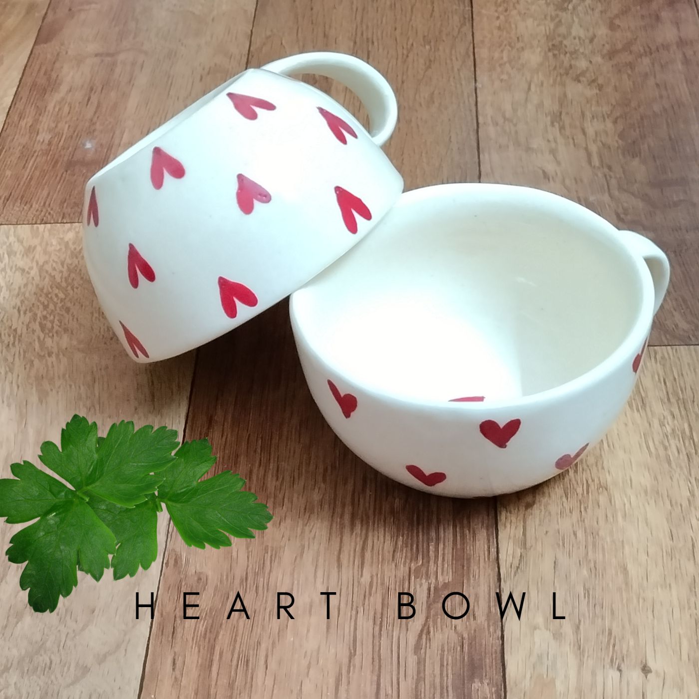 Hand Painted Red Heart Ceramic Soup Bowl Mugs | Set of 2 | 315 ml