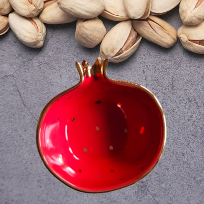 Red Pomegranate Halves Bowl | Perfect Gift | Gold Plated