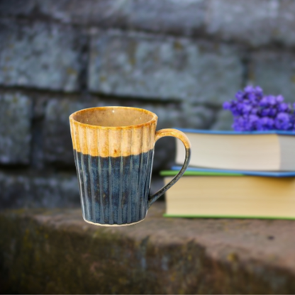 Ribbed Blue & Mustard Coffee Mug