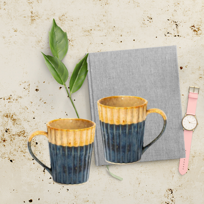 Ribbed Blue & Mustard Coffee Mug