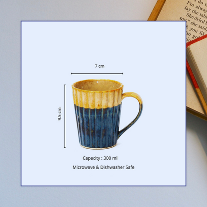 Ribbed Blue & Mustard Coffee Mug