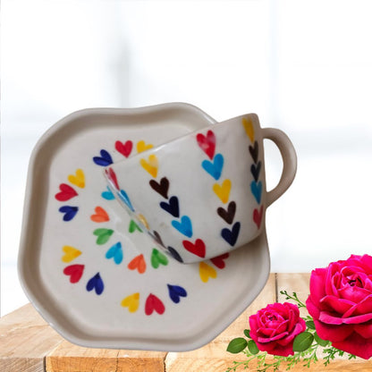 Rainbow Heart Cup & Plate Combo Set