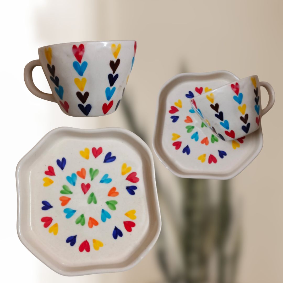 Rainbow Heart Cup & Plate Combo Set