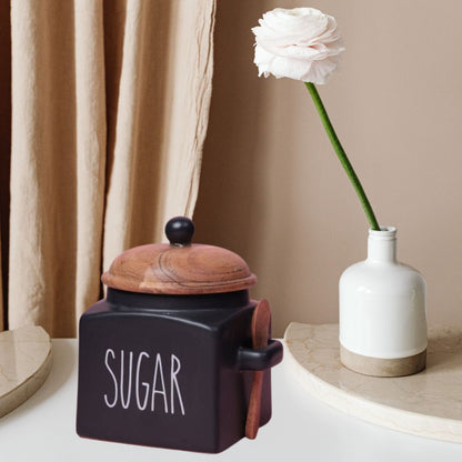 Black Beauty Storage Jar with wooden lid | Airtight Jars | Sugar Tea Coffee Jars