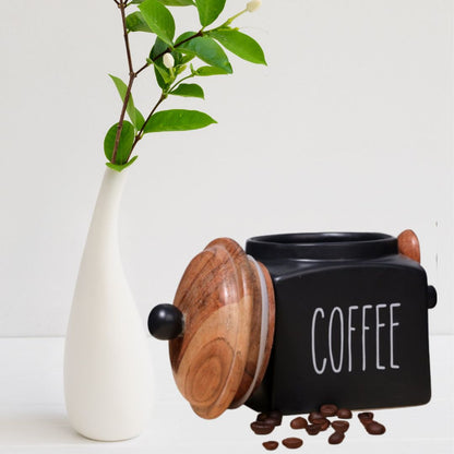 Black Beauty Storage Jar with wooden lid | Airtight Jars | Sugar Tea Coffee Jars