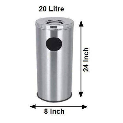 Stainless Steel Top-Open Ash/Can Dustbin |20 L, 8"X 24"