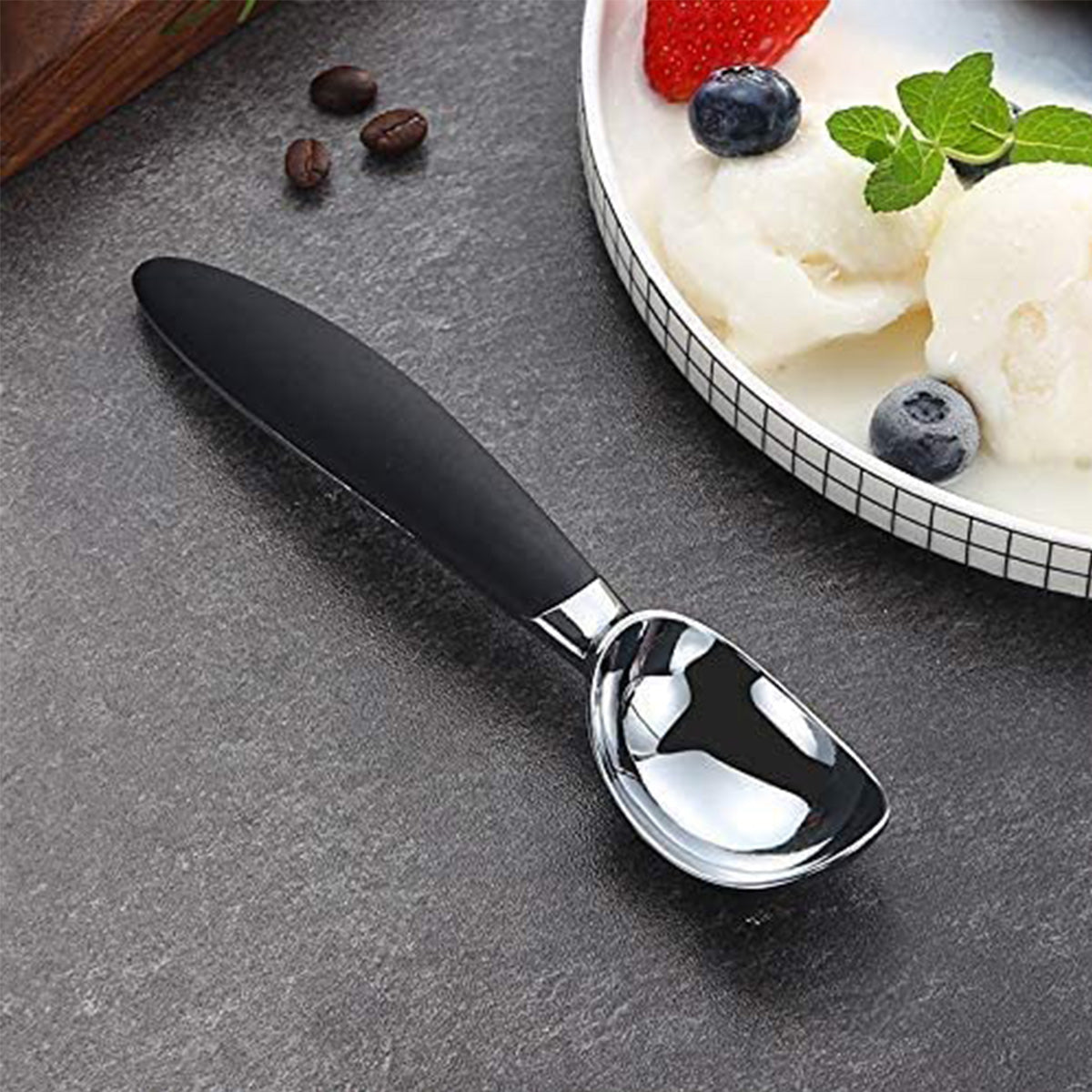 Stainless Steel Ice Cream Scoop with Ergonomic Non-Slip Rubber Grip