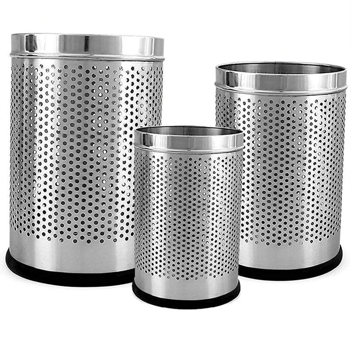 Stainless Steel Perforated Dustbin for Home and Office Use (Silver) - Pack of 3