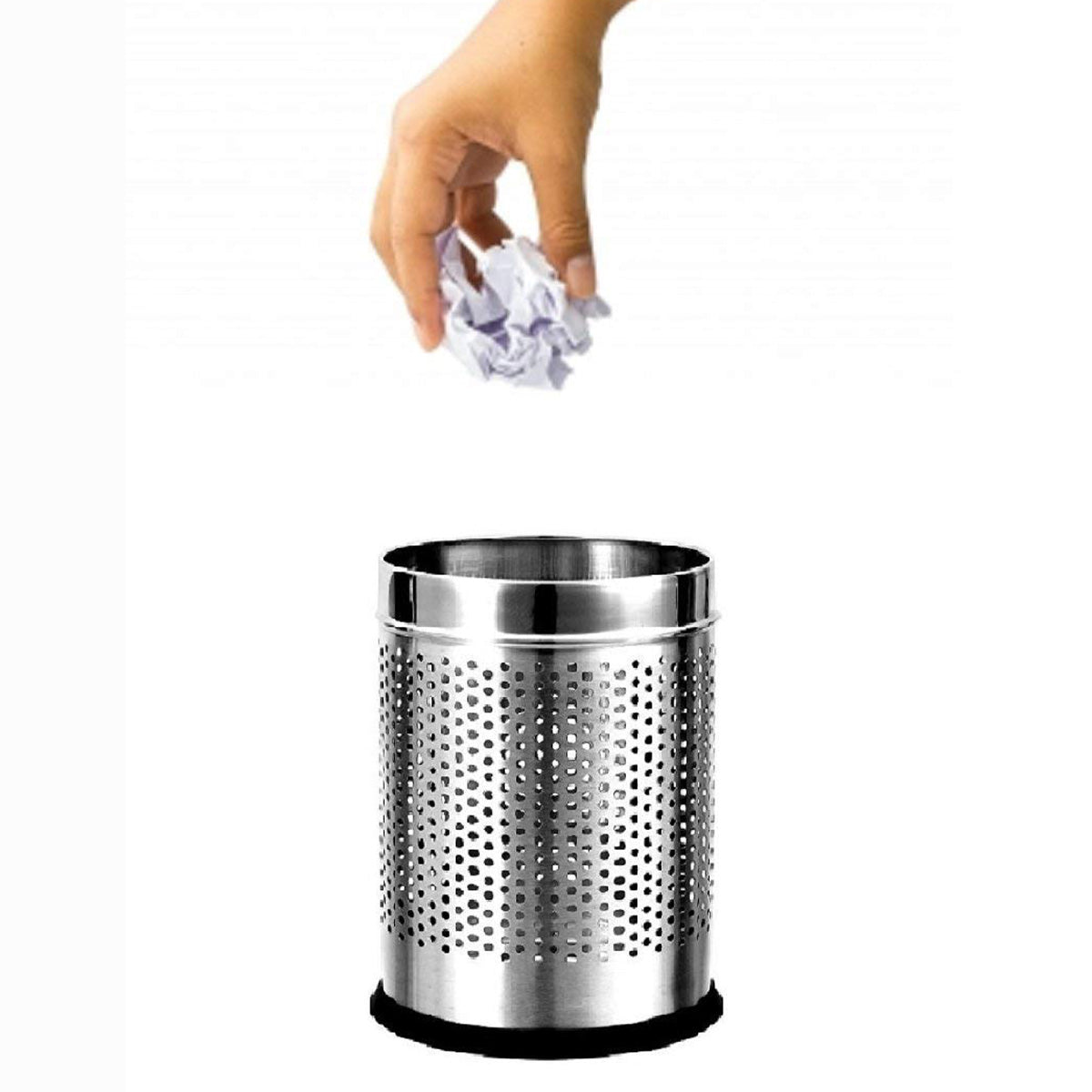 Stainless Steel Perforated Dustbin for Home and Office Use (Silver) - Pack of 3