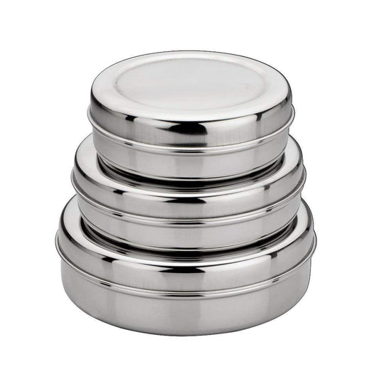 Stainless Steel Lunch Box Slim Flat & Sleek Food Storage Canisters Puri Roti Dabba Containers Set of 3