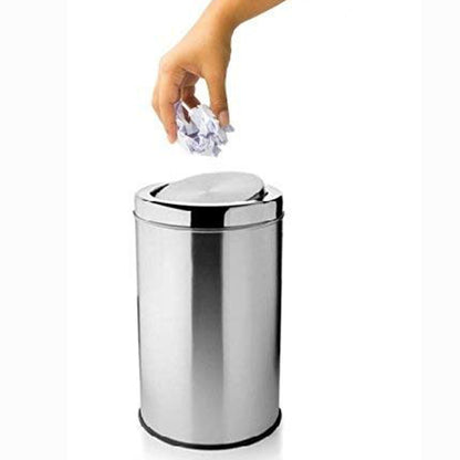 Stainless Steel Swing Dustbin for Home and Office Use (10 x 14-inch, Silver)