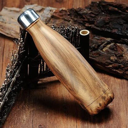 Stainless Steel Wooden Finish Insulated Water Bottle Set of 3 (500, 750, 1000 mL)