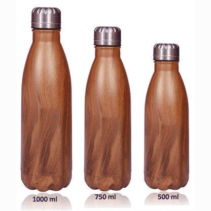 Stainless Steel Wooden Finish Thermo Insulated Water Bottle | 1000ml | 750ml | 500ml